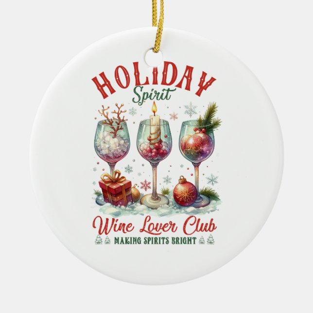 Xmas Gift Wine Lover Club Ceramic Tree Decoration (Front)