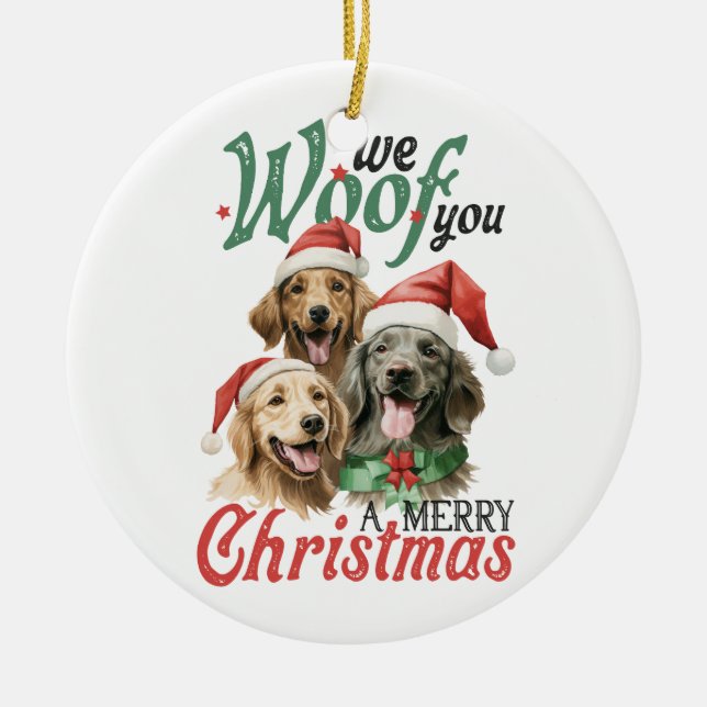 Xmas Gift Woof Merry Christmas Ceramic Tree Decoration (Front)