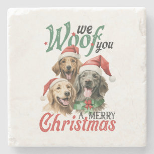 Xmas Gift Woof Merry Christmas Stone Coaster