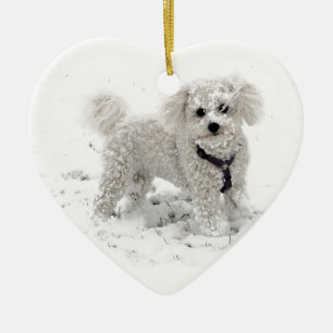 Xmas gifts for girls cute white Bischon Frise Dog Ceramic Tree Decoration