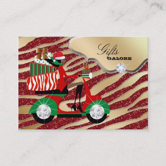Xmas Gifts Jewellery Gold Red Zebra Glitter Ethnic Business Card (Front)