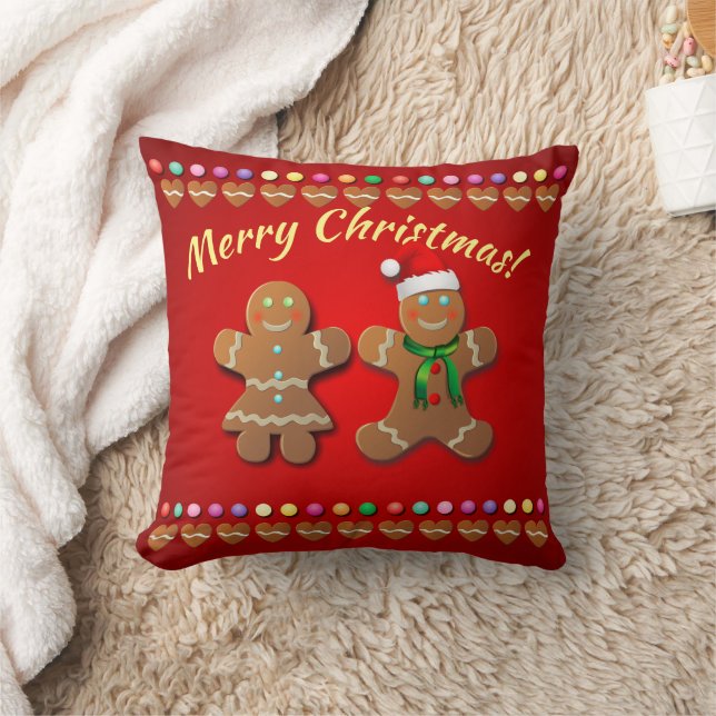 Xmas Gingerbread Cookies Throw Pillow (Blanket)