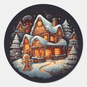 Xmas Gingerbread man house Classic Round Sticker