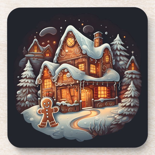 Xmas Gingerbread man house Coaster (Front)