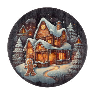 Xmas Gingerbread man house Cutting Board