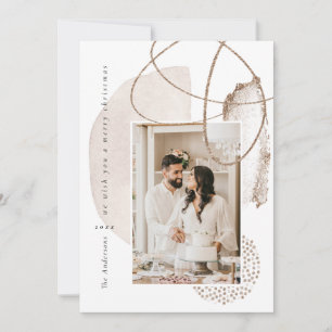 Xmas Gold Boho Modern Geometric Photo Holiday Card