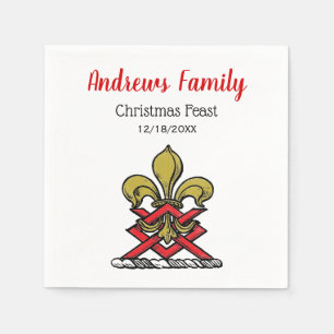Xmas Gold Red Heraldic Crest Fleur de Lis Emblem Napkin