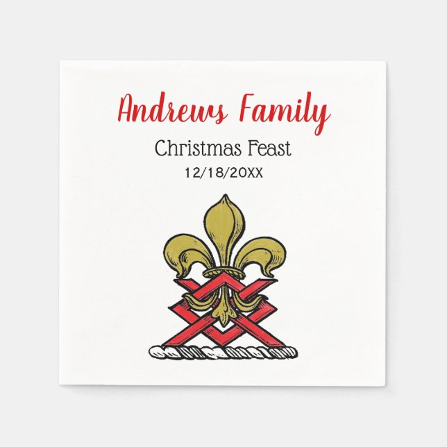 Xmas Gold Red Heraldic Crest Fleur de Lis Emblem Napkin (Front)