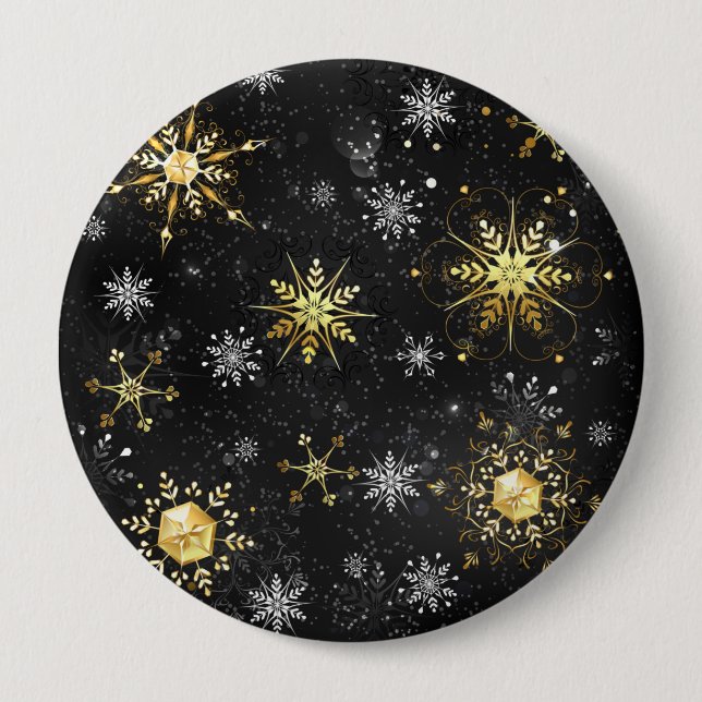 Xmas Golden Snowflakes on Black Background 10 Cm Round Badge (Front)