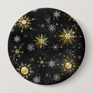 Xmas Golden Snowflakes on Black Background 10 Cm Round Badge