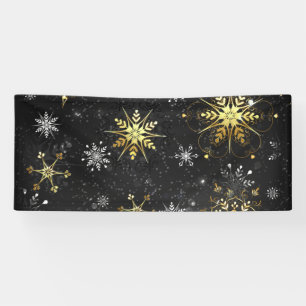 Xmas Golden Snowflakes on Black Background Banner