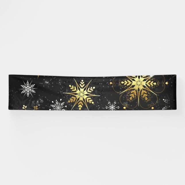 Xmas Golden Snowflakes on Black Background Banner (Horizontal)