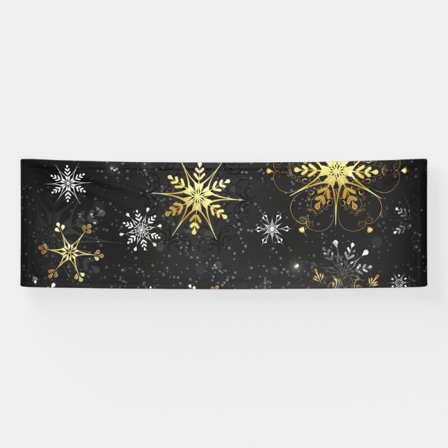 Xmas Golden Snowflakes on Black Background Banner (Horizontal)