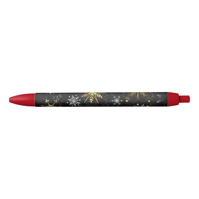 Xmas Golden Snowflakes on Black Background Black Ink Pen (Front)