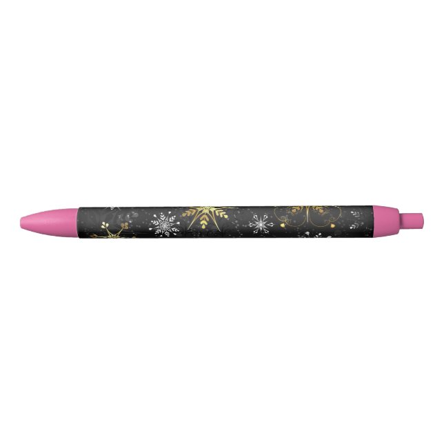 Xmas Golden Snowflakes on Black Background Black Ink Pen (Front)