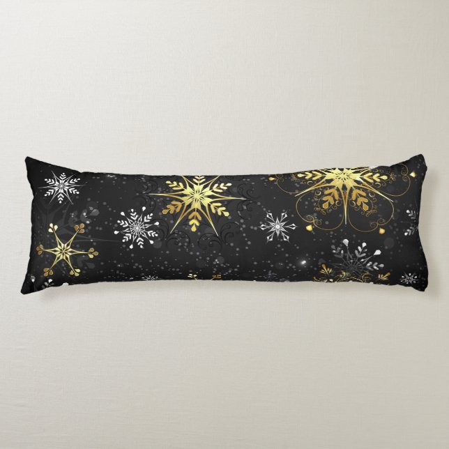 Xmas Golden Snowflakes on Black Background Body Cushion (Front)