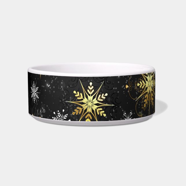 Xmas Golden Snowflakes on Black Background Bowl (Left)