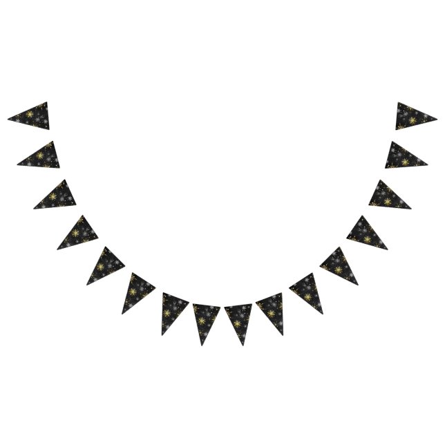 Xmas Golden Snowflakes on Black Background Bunting (All)
