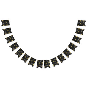 Xmas Golden Snowflakes on Black Background Bunting