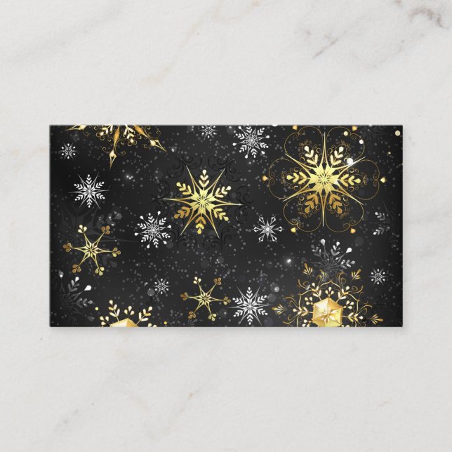 Xmas Golden Snowflakes on Black Background Business Card (Front)