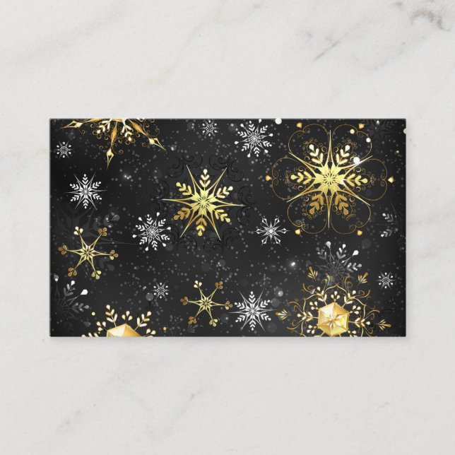Xmas Golden Snowflakes on Black Background Business Card (Front)