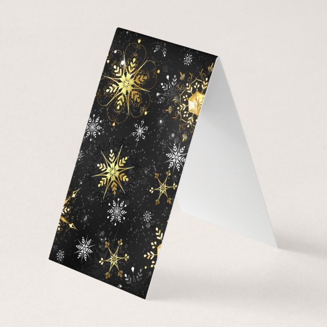 Xmas Golden Snowflakes on Black Background Business Card (Back)