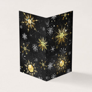 Xmas Golden Snowflakes on Black Background Business Card