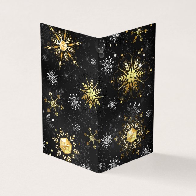 Xmas Golden Snowflakes on Black Background Business Card (Outside)