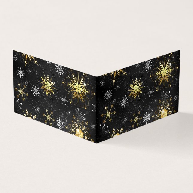 Xmas Golden Snowflakes on Black Background Business Card (Outside)