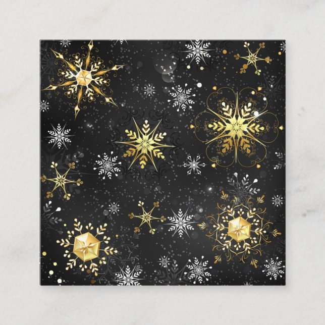 Xmas Golden Snowflakes on Black Background Calling Card (Front)