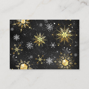 Xmas Golden Snowflakes on Black Background Calling Card