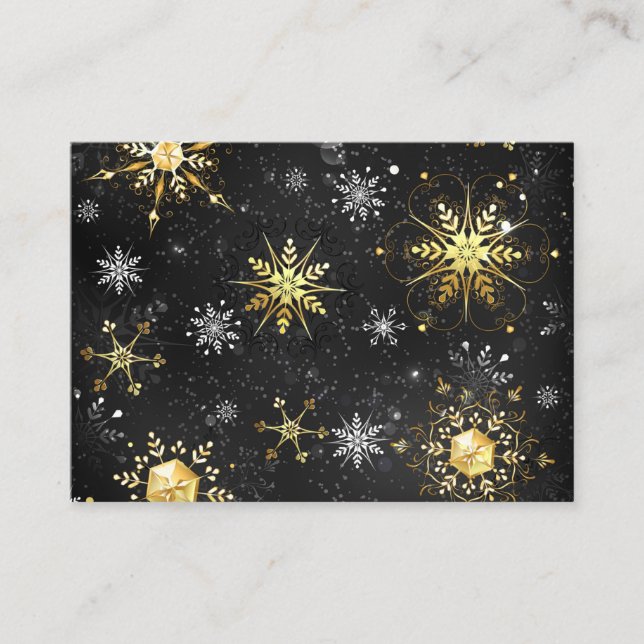 Xmas Golden Snowflakes on Black Background Calling Card (Front)