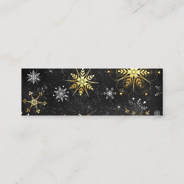 Xmas Golden Snowflakes on Black Background Calling Card (Front)