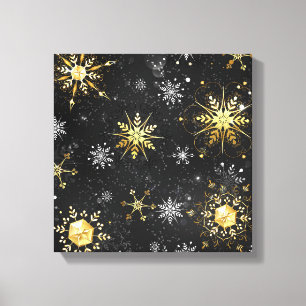 Xmas Golden Snowflakes on Black Background Canvas Print