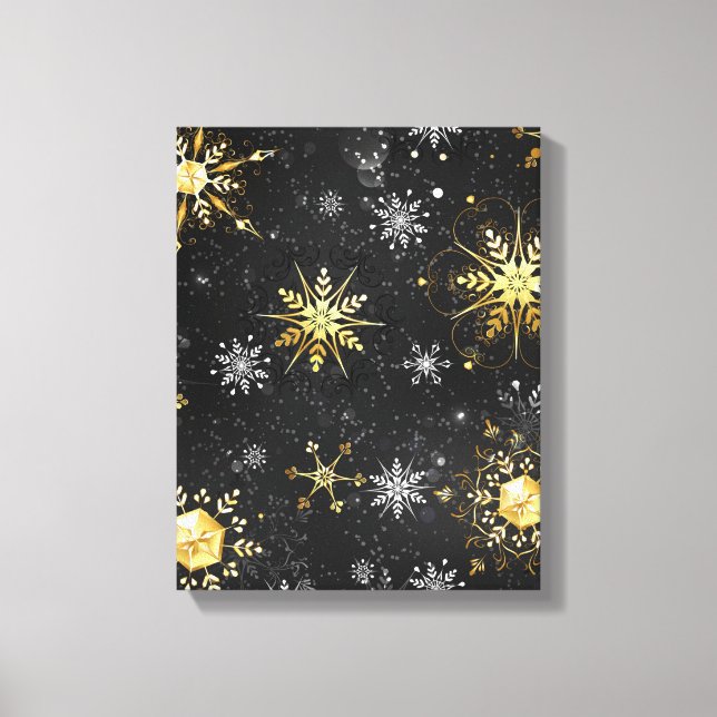 Xmas Golden Snowflakes on Black Background Canvas Print (Front)