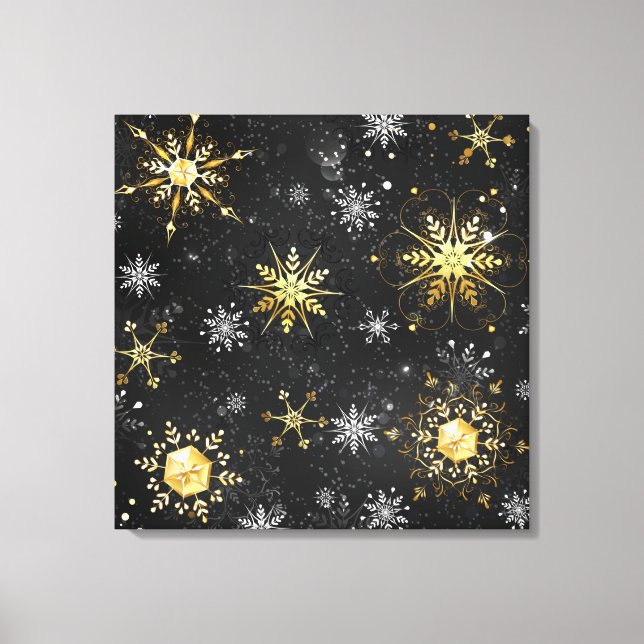 Xmas Golden Snowflakes on Black Background Canvas Print (Front)