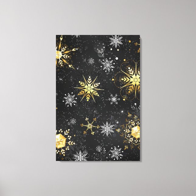Xmas Golden Snowflakes on Black Background Canvas Print (Front)
