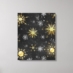 Xmas Golden Snowflakes on Black Background Canvas Print