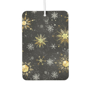 Xmas Golden Snowflakes on Black Background Car Air Freshener