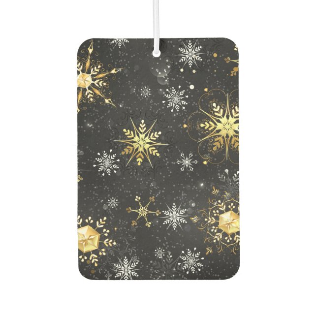 Xmas Golden Snowflakes on Black Background Car Air Freshener (Front)