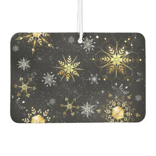 Xmas Golden Snowflakes on Black Background Car Air Freshener