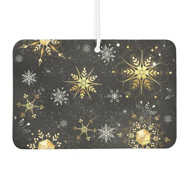 Xmas Golden Snowflakes on Black Background Car Air Freshener (Front)