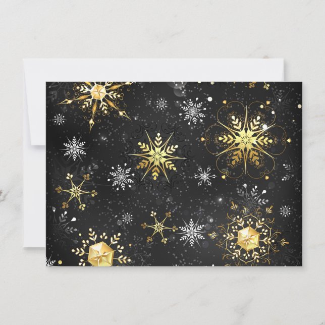 Xmas Golden Snowflakes on Black Background Card (Front)
