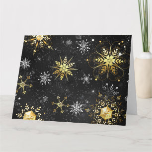 Xmas Golden Snowflakes on Black Background Card