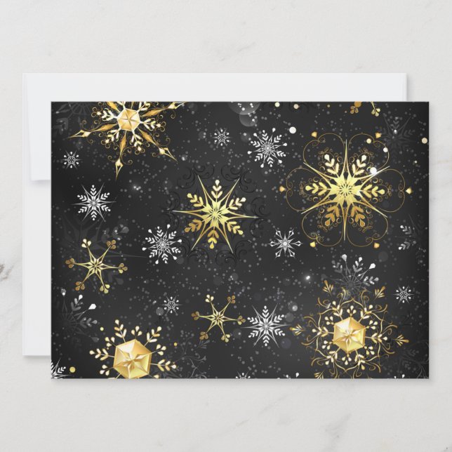Xmas Golden Snowflakes on Black Background Card (Front)