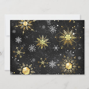 Xmas Golden Snowflakes on Black Background Card