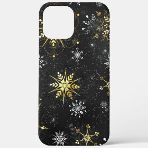 Xmas Golden Snowflakes on Black Background iPhone 12 Pro Max Case