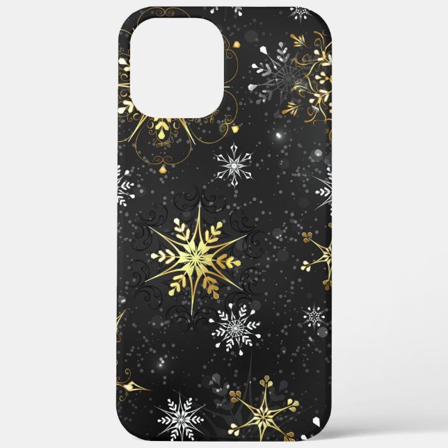 Xmas Golden Snowflakes on Black Background Case-Mate iPhone Case (Back)