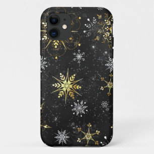 Xmas Golden Snowflakes on Black Background iPhone 11 Case