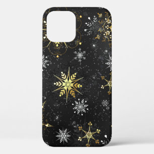 Xmas Golden Snowflakes on Black Background iPhone 12 Pro Case